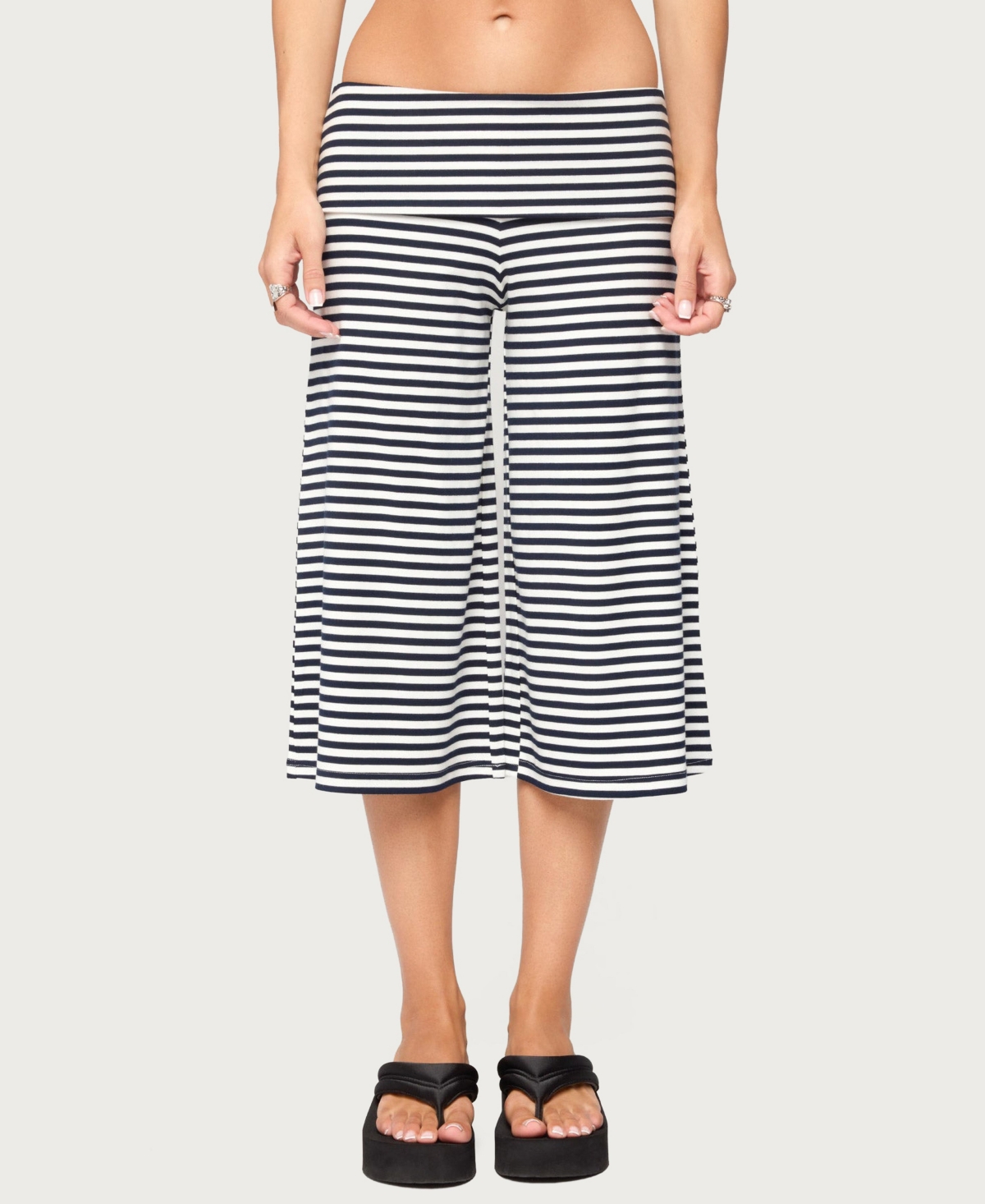 Edikted Women's Kelia Striped Foldover Bermuda Shorts - Navy-and-white
