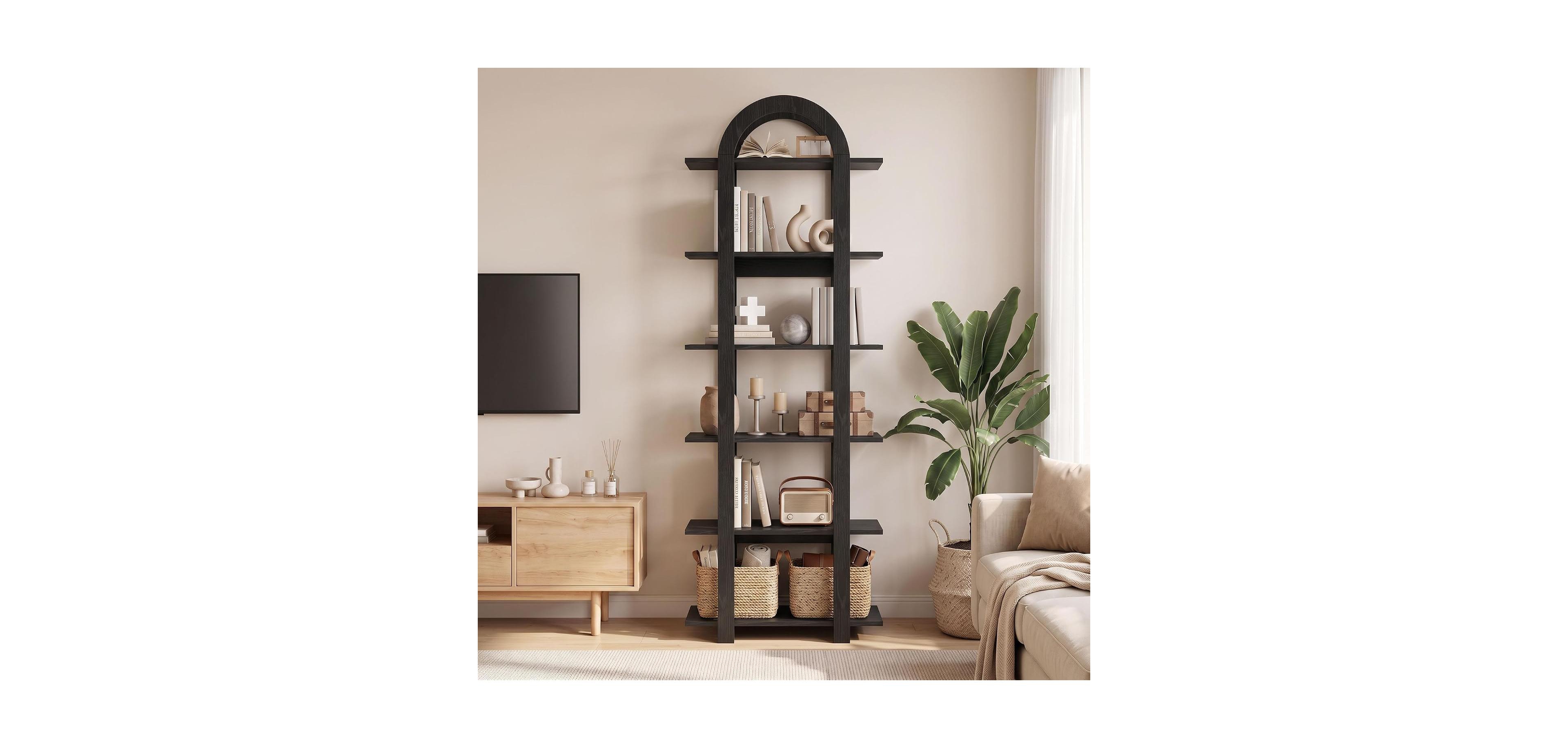 homfan Arched 5-Tier Bookshelf, Wood Bookcase with Open Shelves and Anti-Tip Kit