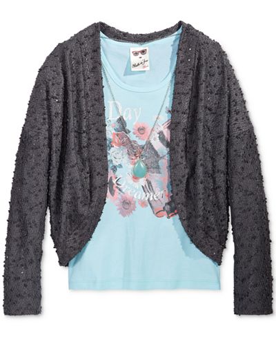 Belle Du Jour Cocoon Sweater, Graphic-Print Tank & Necklace Set, Big Girls (7-16)