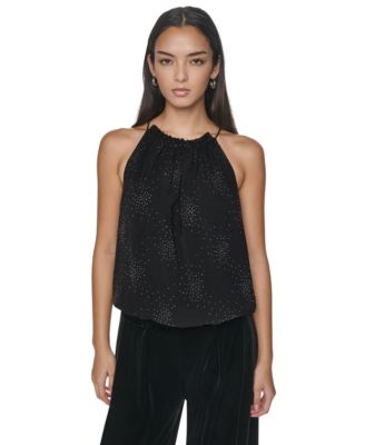 Women's Halter Sleeveless Firework-Inspired Embellished Blouse