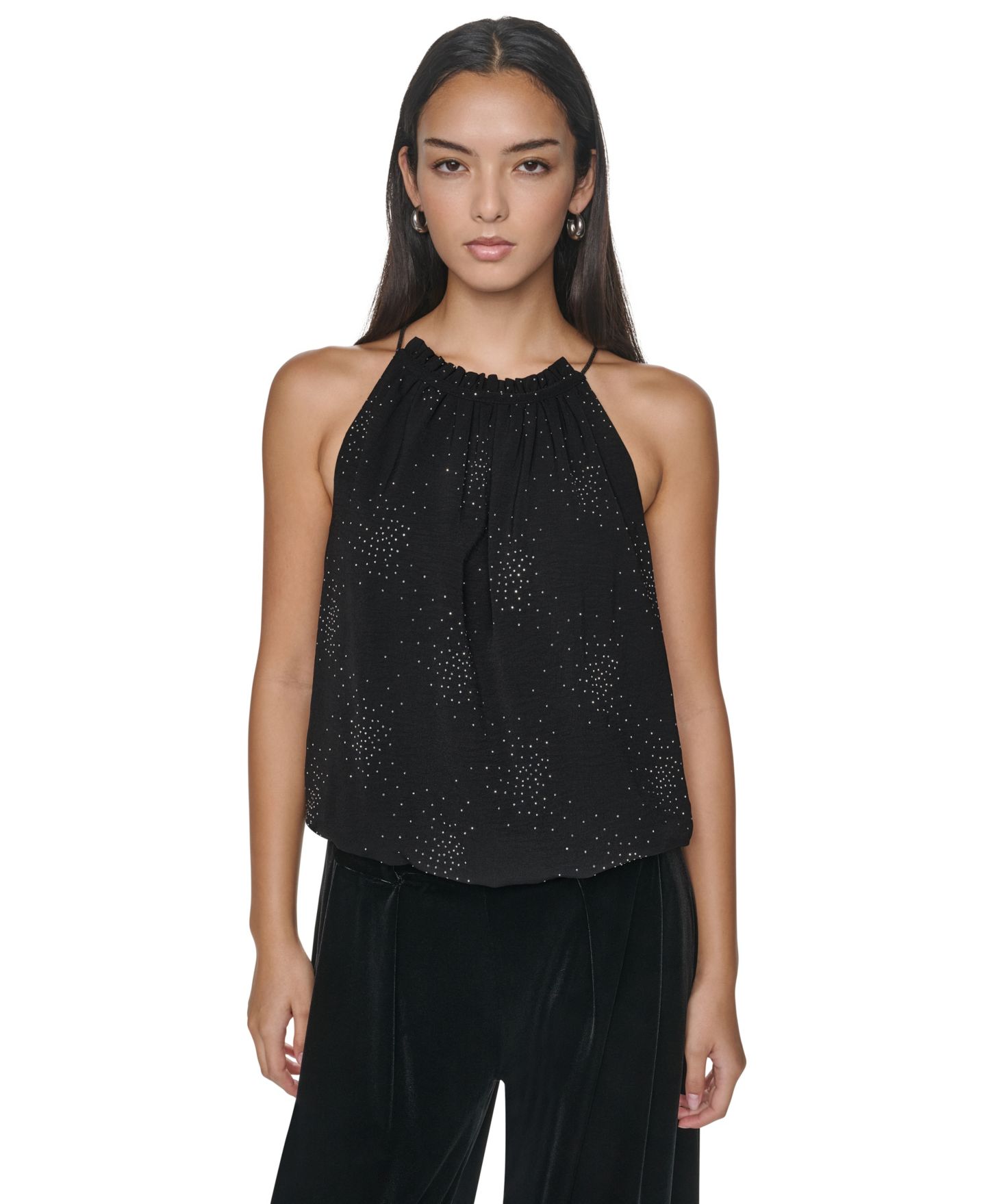 Женская блузка DKNY Halter Sleeveless Firework-Inspired Embellished, цвет: Чёрный — фото 1
