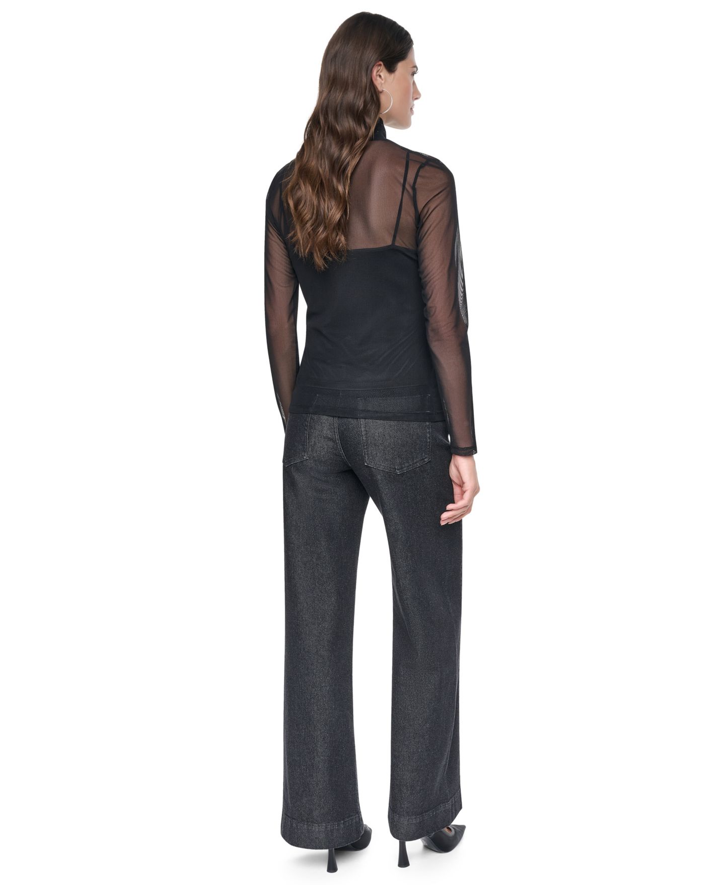 Женский топ DKNY Embellished Sheer Mesh, цвет: Чёрный — фото 5