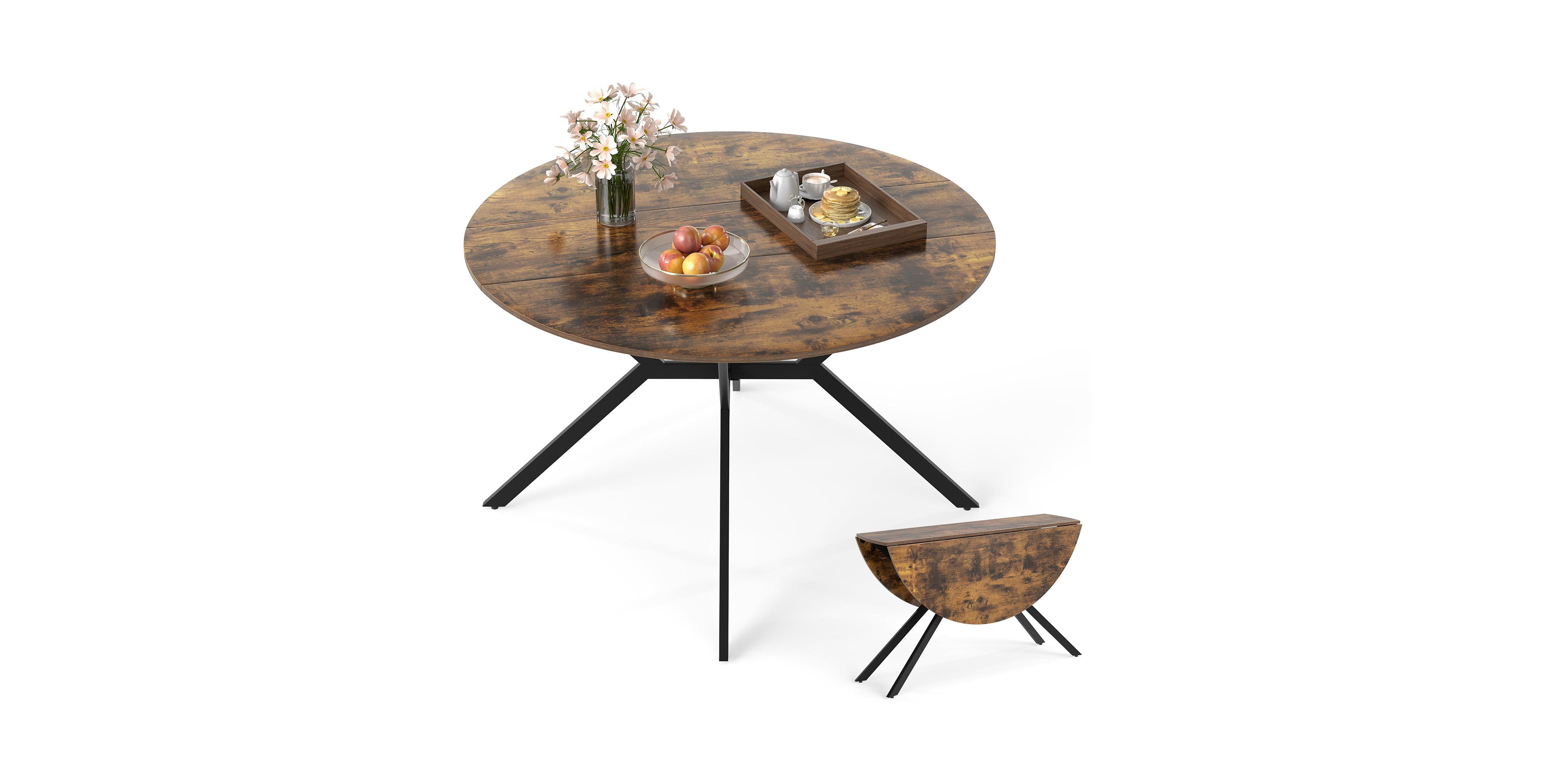 Mecale Folding Dining Table 47 Inch Extendable Round Kitchen Table with Drop