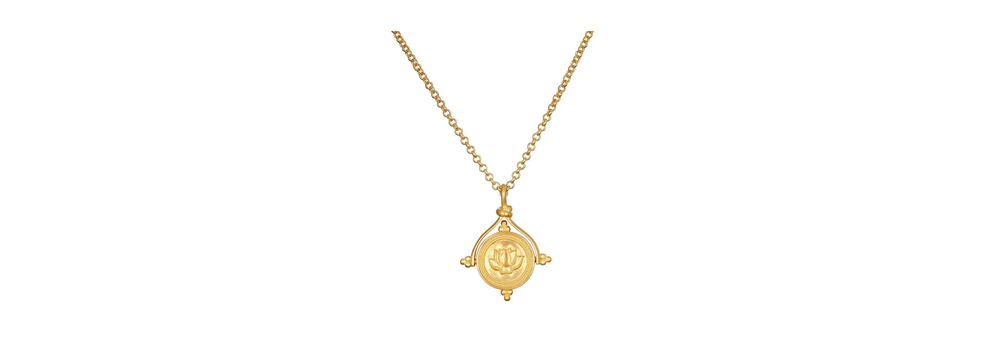 Satya Jewelry Path of Awakening Labradorite Lotus Spinner Gold Necklace