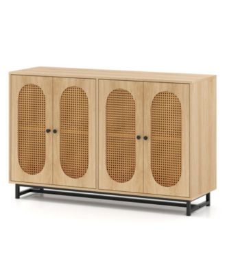 50 Inch Buffet Sideboard Cabinet with 4 Rattan Doors and Adjustable Shelves