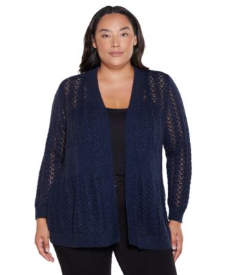 Plus Size Open-Front Lightweight Pointelle Cardigan Sweater