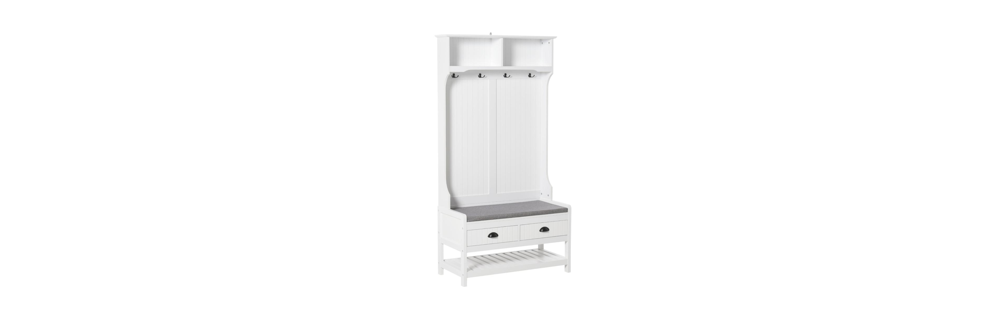 Slickblue 3-in-1 Coat Rack Stand With 4 Hooks, 3 Shelves and 2 Drawers For Entryway