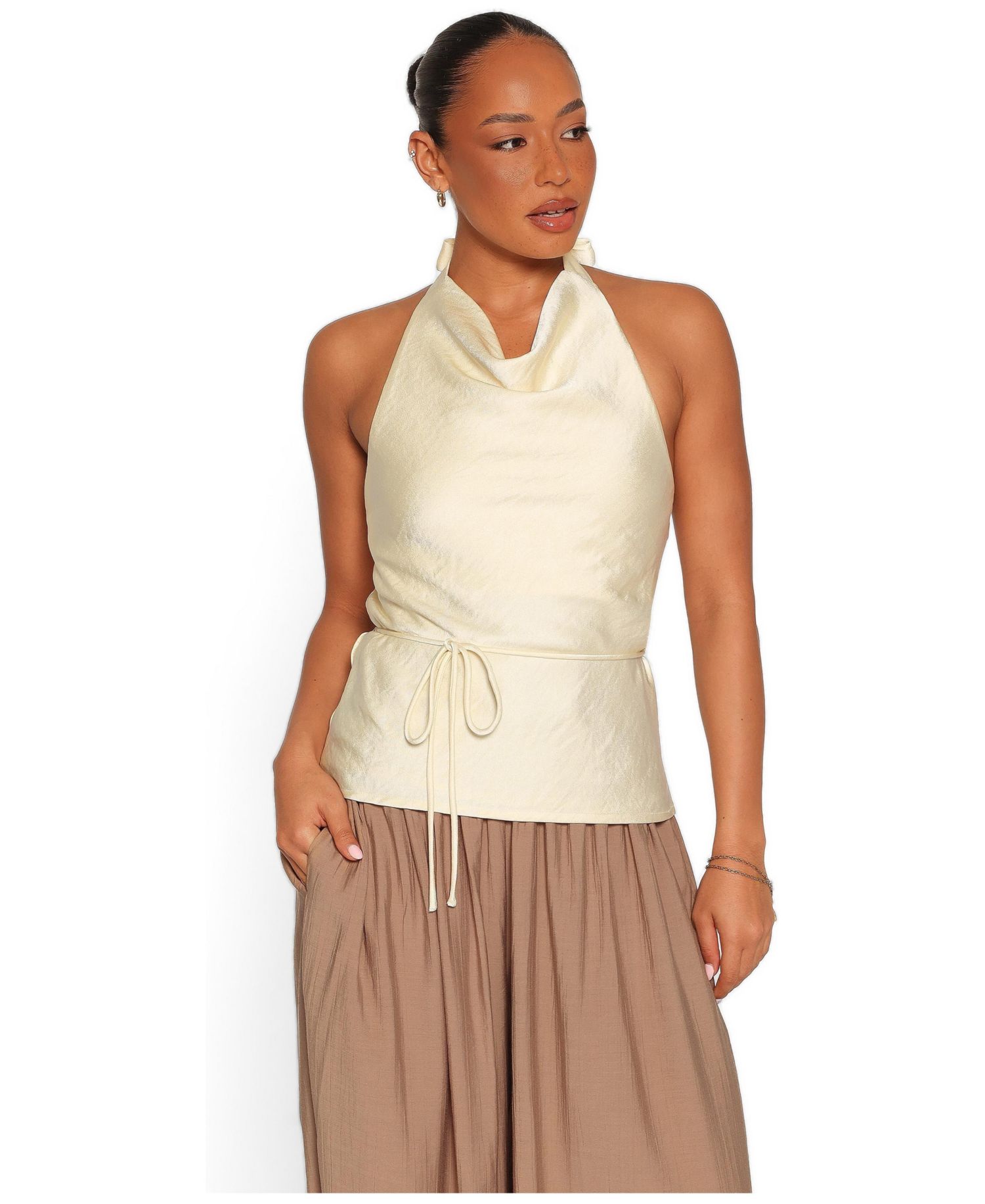 Women's Brenn Low Back Halter Satin Top