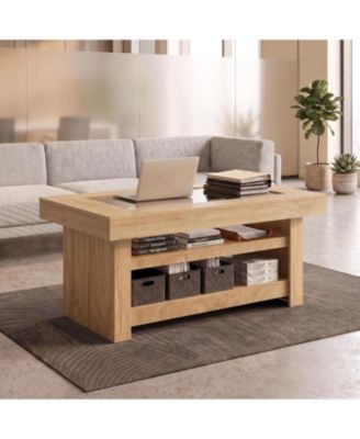 47.2" Coffee Table with 2-Tier Storage Shelf and Tempered Glass Top