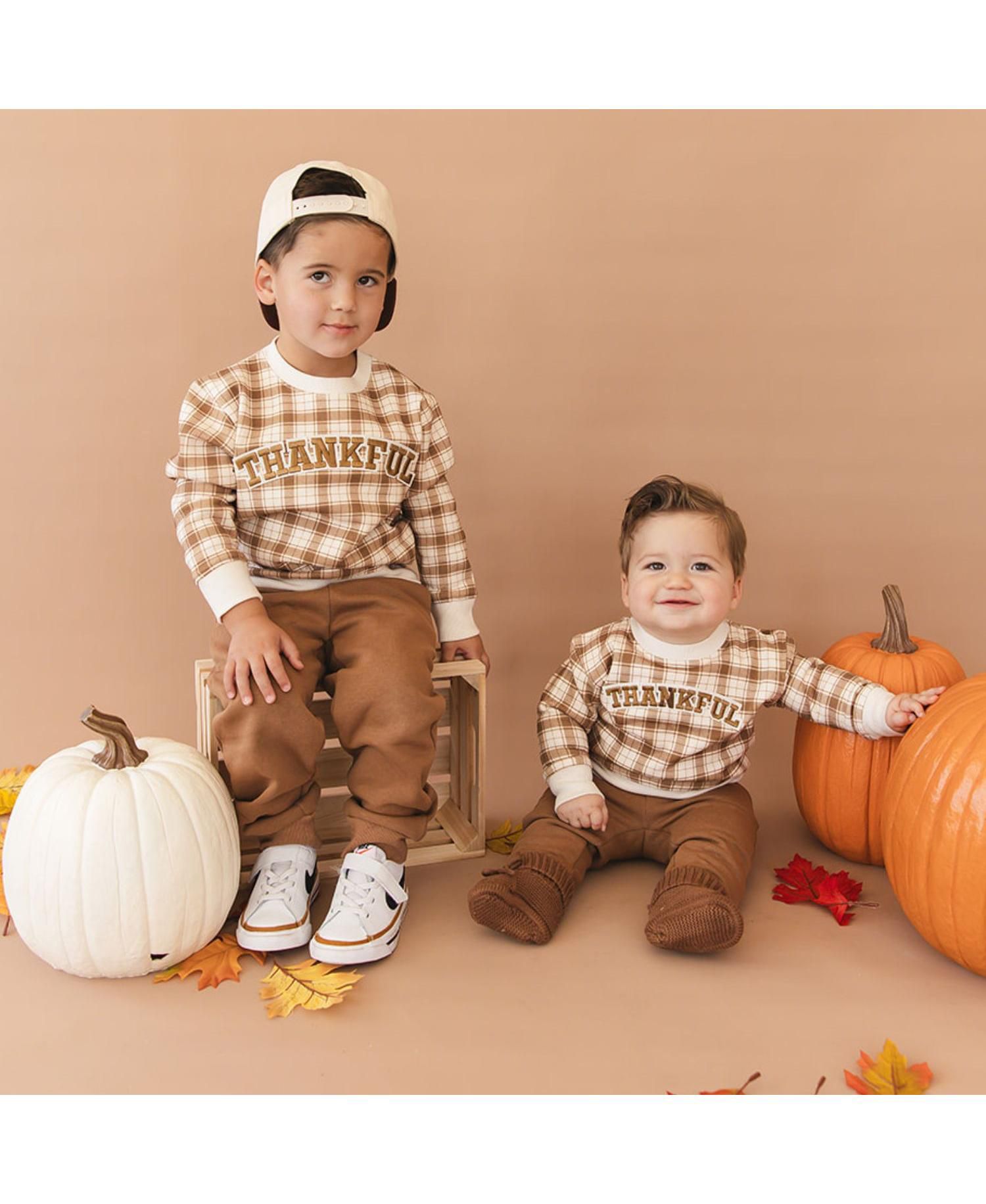 Boys' 4-20 Thankful Patch Thanksgiving Crewneck Long-Sleeve Sweatshirt