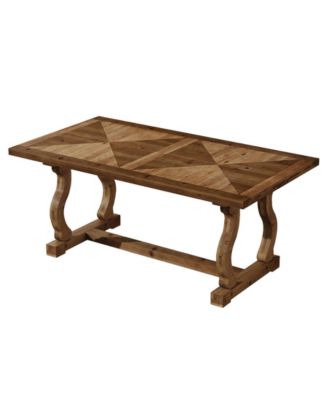 Farmhouse Rectangular Dining Table with Parquetry Top and Scroll Legs for Dining Area