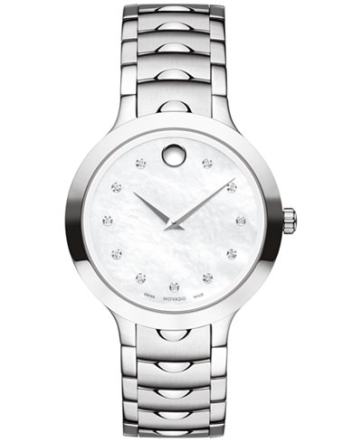 Movado Women's Swiss Luno Diamond Accent Stainless Steel Bracelet Watch 32mm 0607055