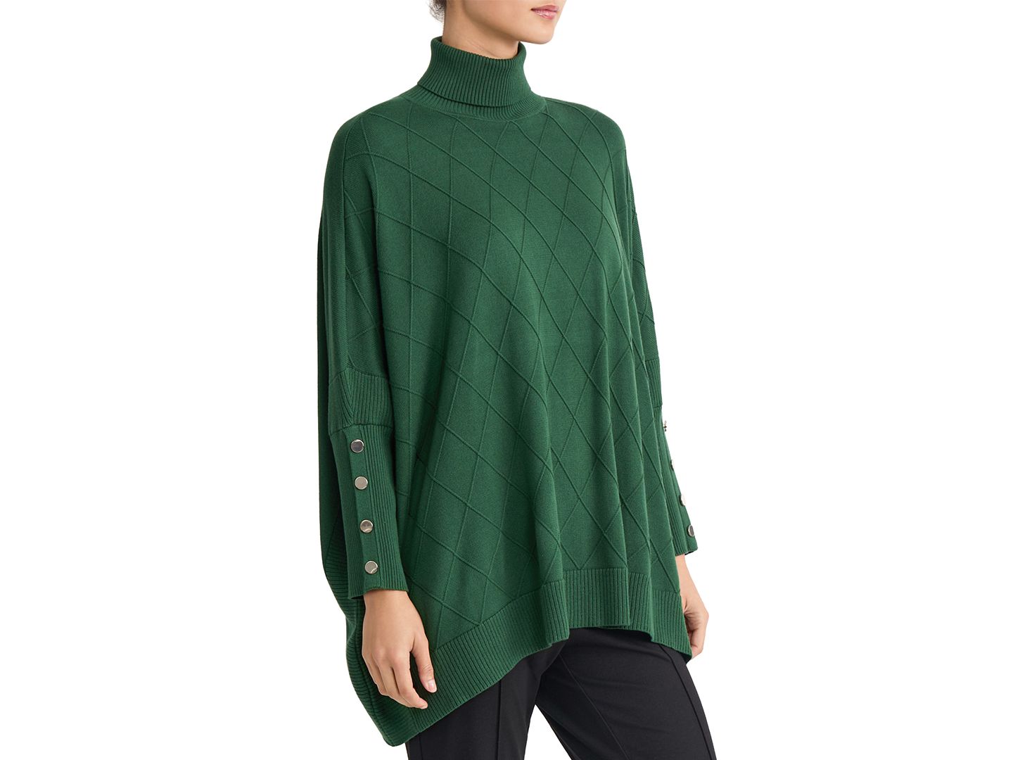 Jones New York Petite Diamond Cable-Knit Turtleneck Long-Sleeve Poncho, цвет: Тёмный тёмно-зелёный — фото 2