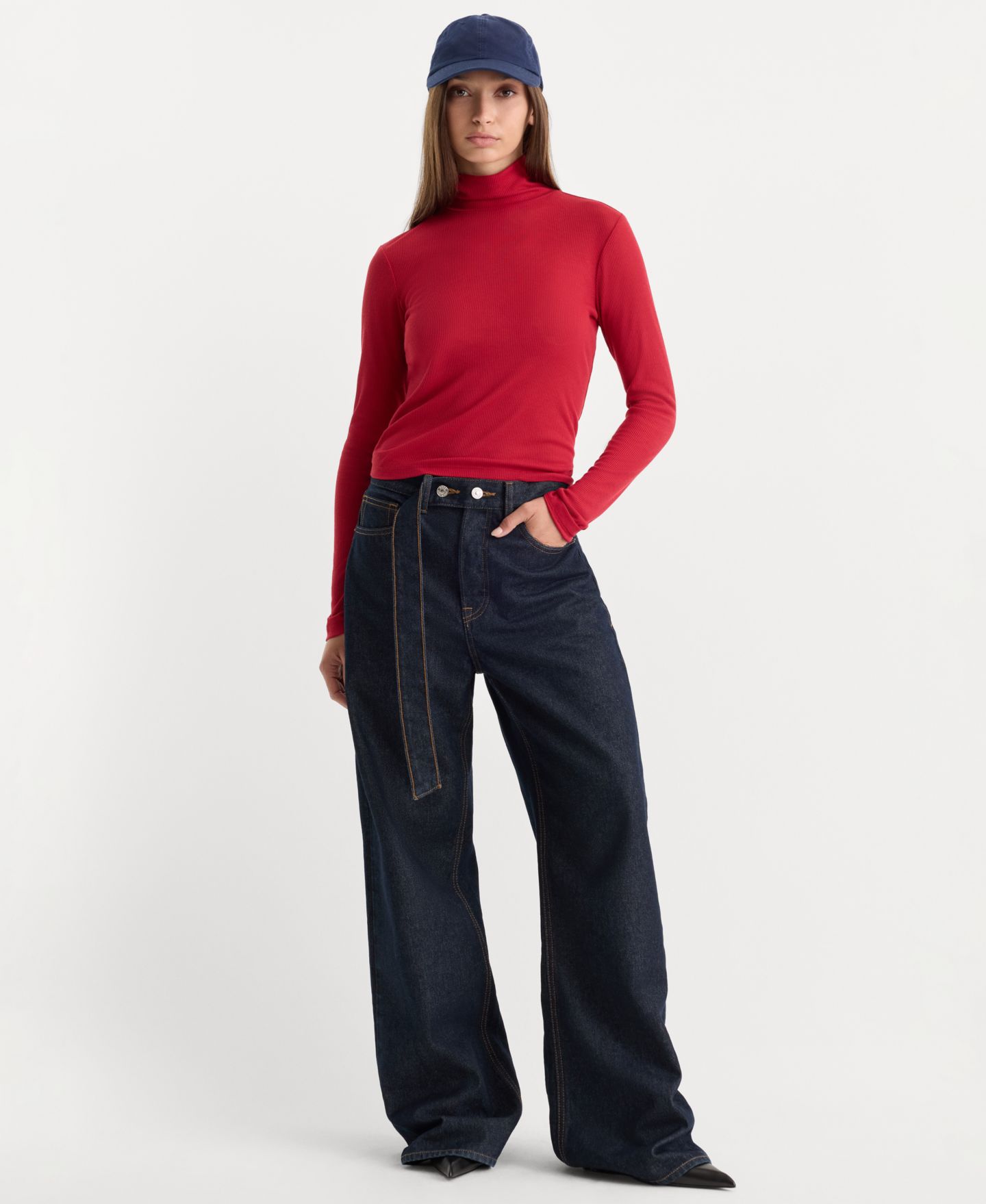 Женский топ Good American Sheer Ribbed Turtleneck, цвет: Чёрный — фото 7
