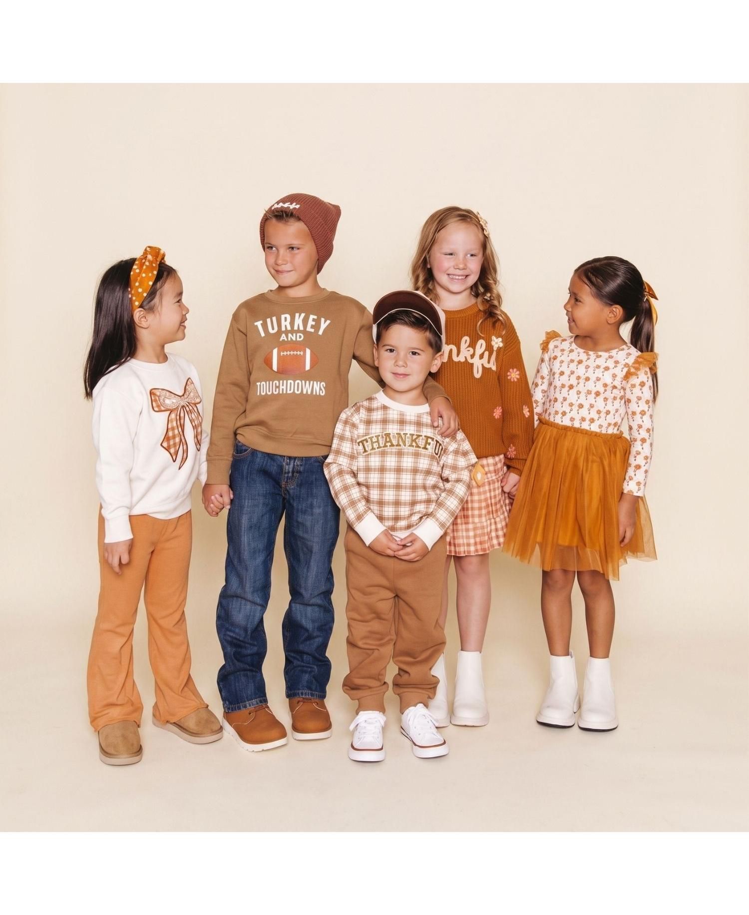 Boys' 4-20 Turkey and Touchdowns Thanksgiving Crewneck Long-Sleeve Sweatshirt