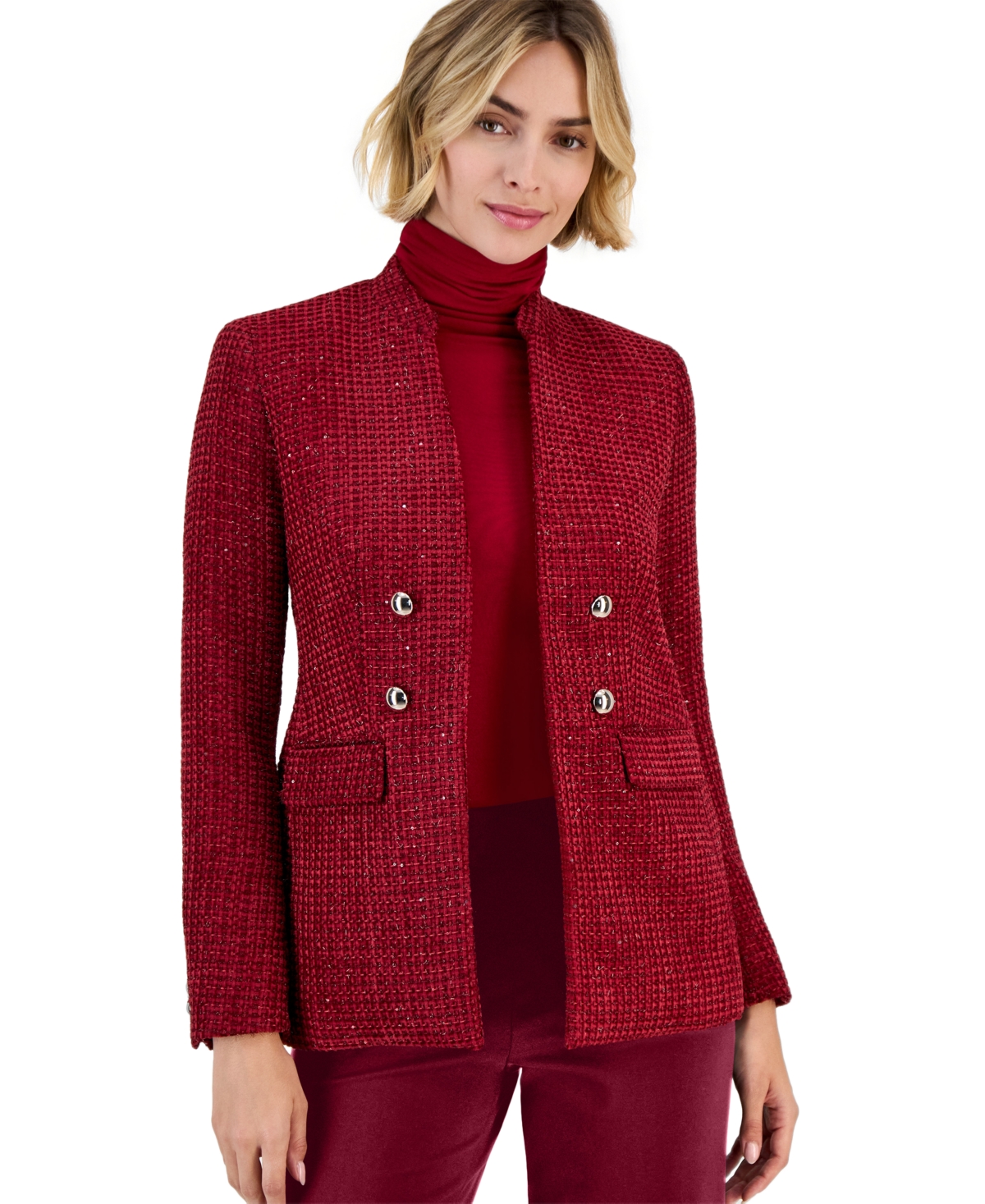 Anne Klein Women's Tweed Double-Breasted Notched-Collar Jacket