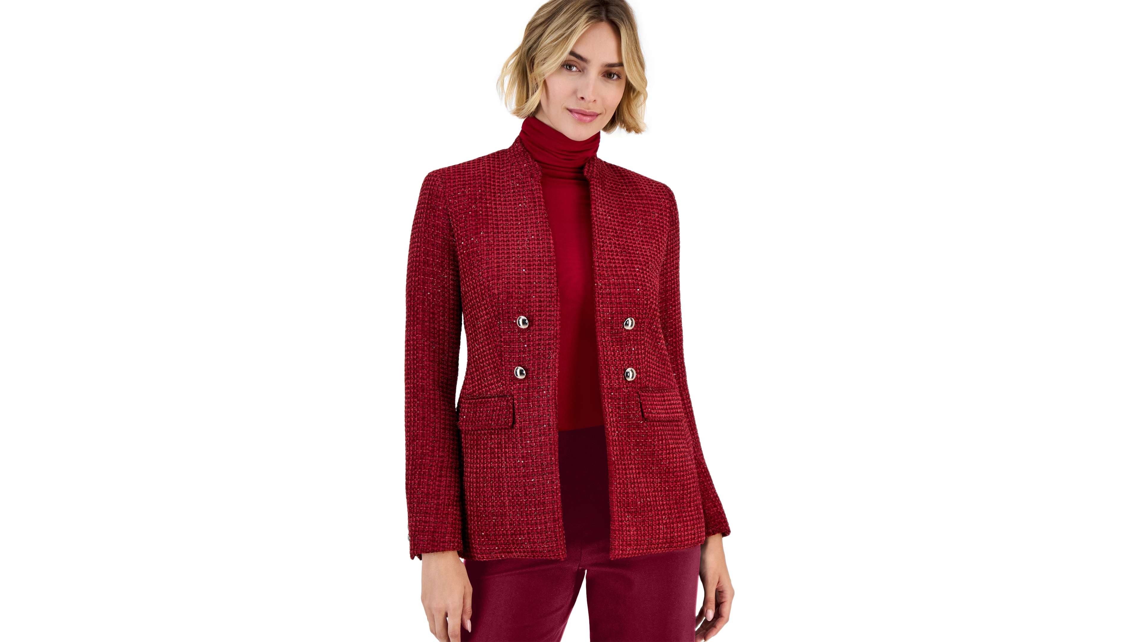 Anne Klein Women's Tweed Double-Breasted Notched-Collar Jacket