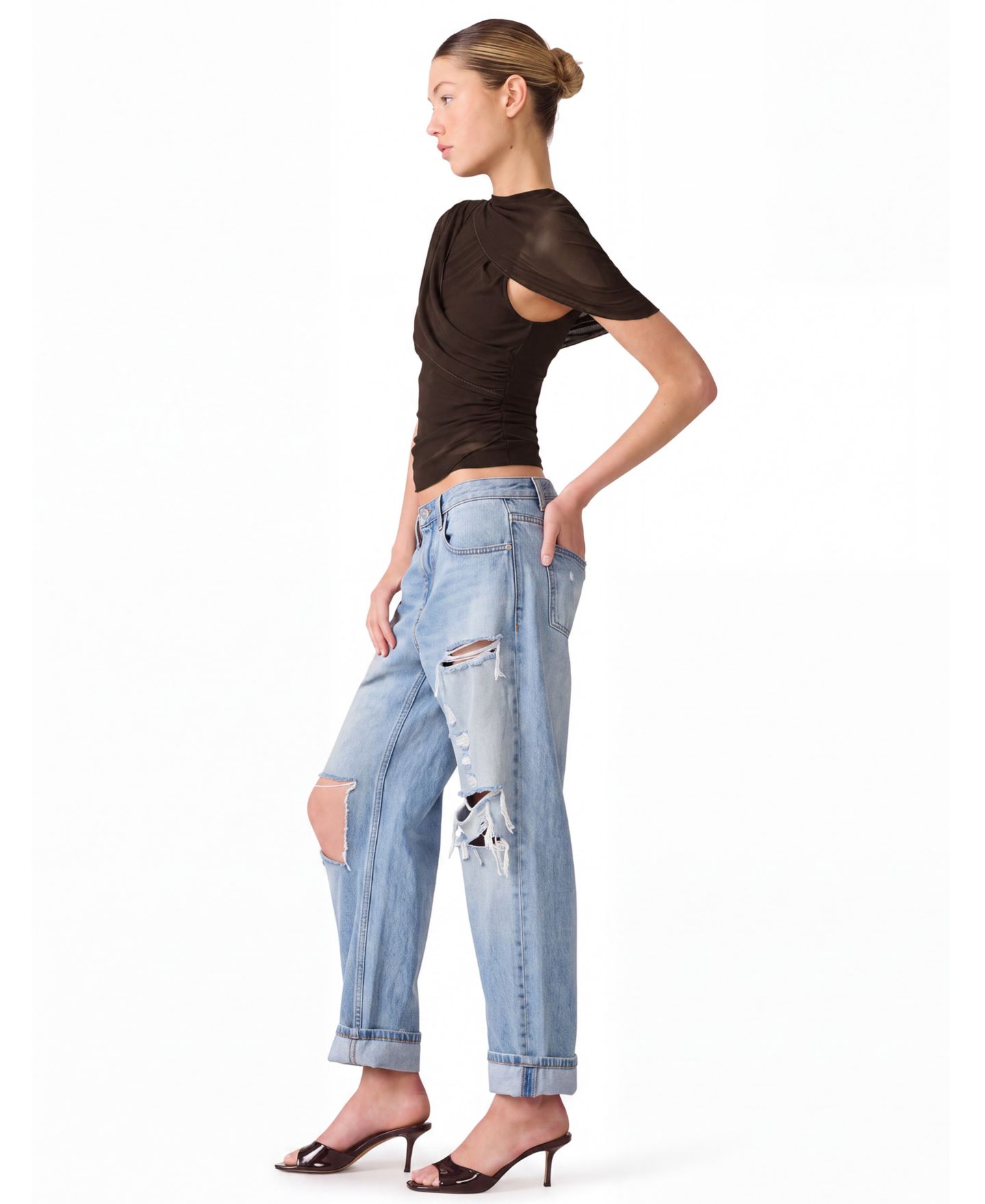 Женский топ Steve Madden Kerry Mock-Neck Ruched Cape-Sleeve, цвет: Коричневый — фото 4