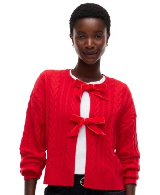 Women's Velvet Bows Cable-Knit Cardigan Sweater