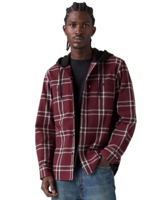 Men's Classic Hooded Worker Plaid Long-Sleeve Shirt