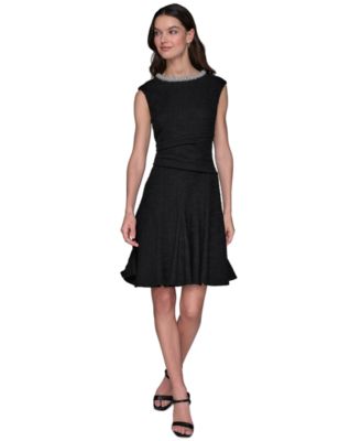 Women's Stretch Textured Knit with Embellished Neck