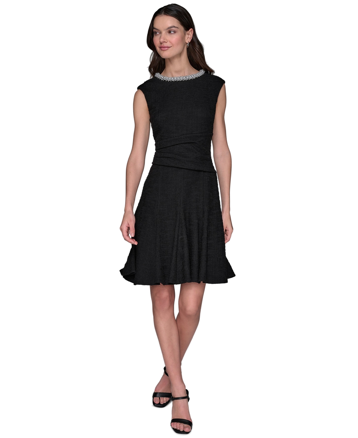 Karl Lagerfeld Paris Women's Stretch Textured Knit with Embellished Neck