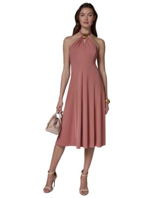 Women's Sleeveless Halter Midi with Contour Hardware Dress