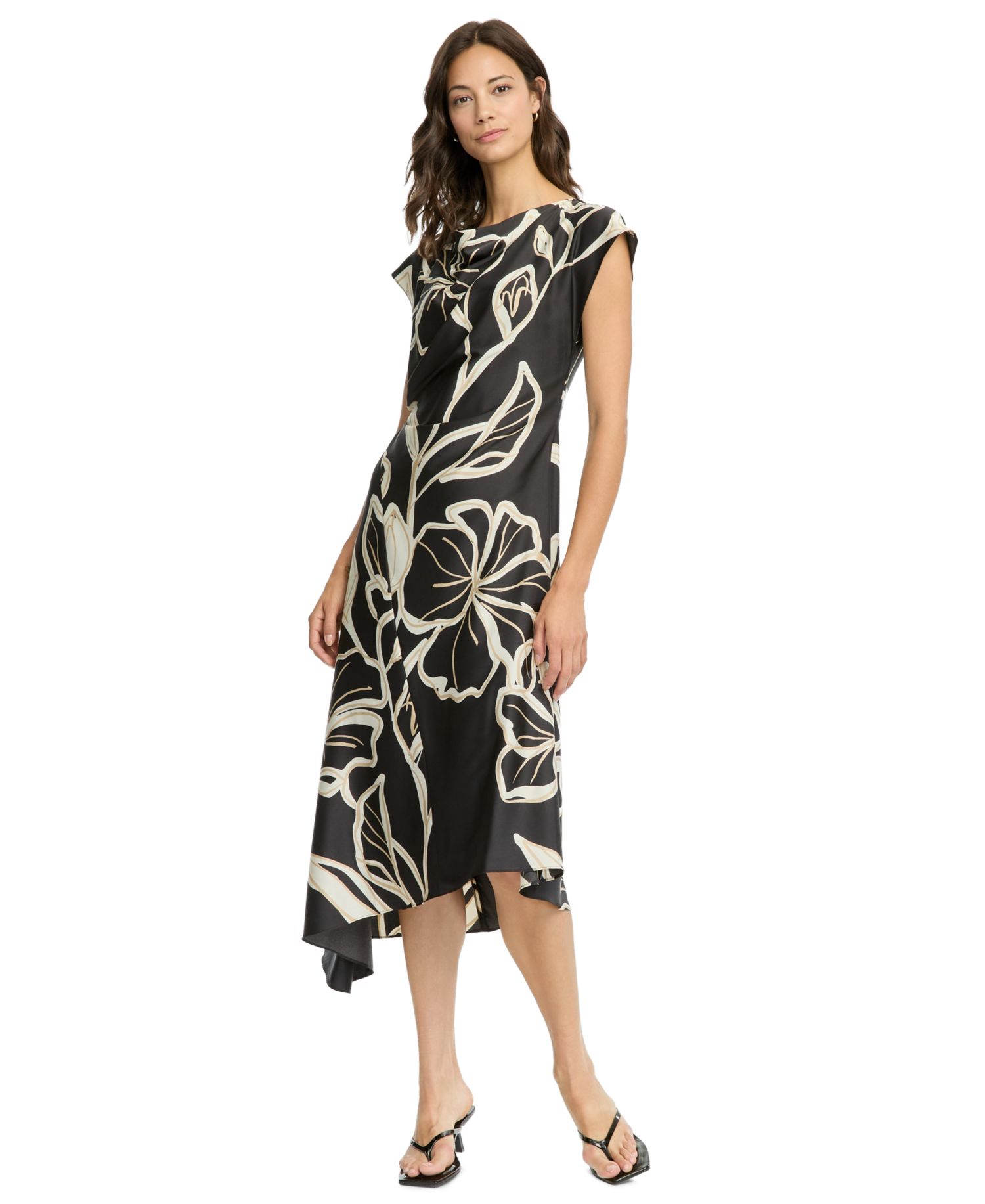 Women's Cap-Sleeve Asymmetric-Hem Dress