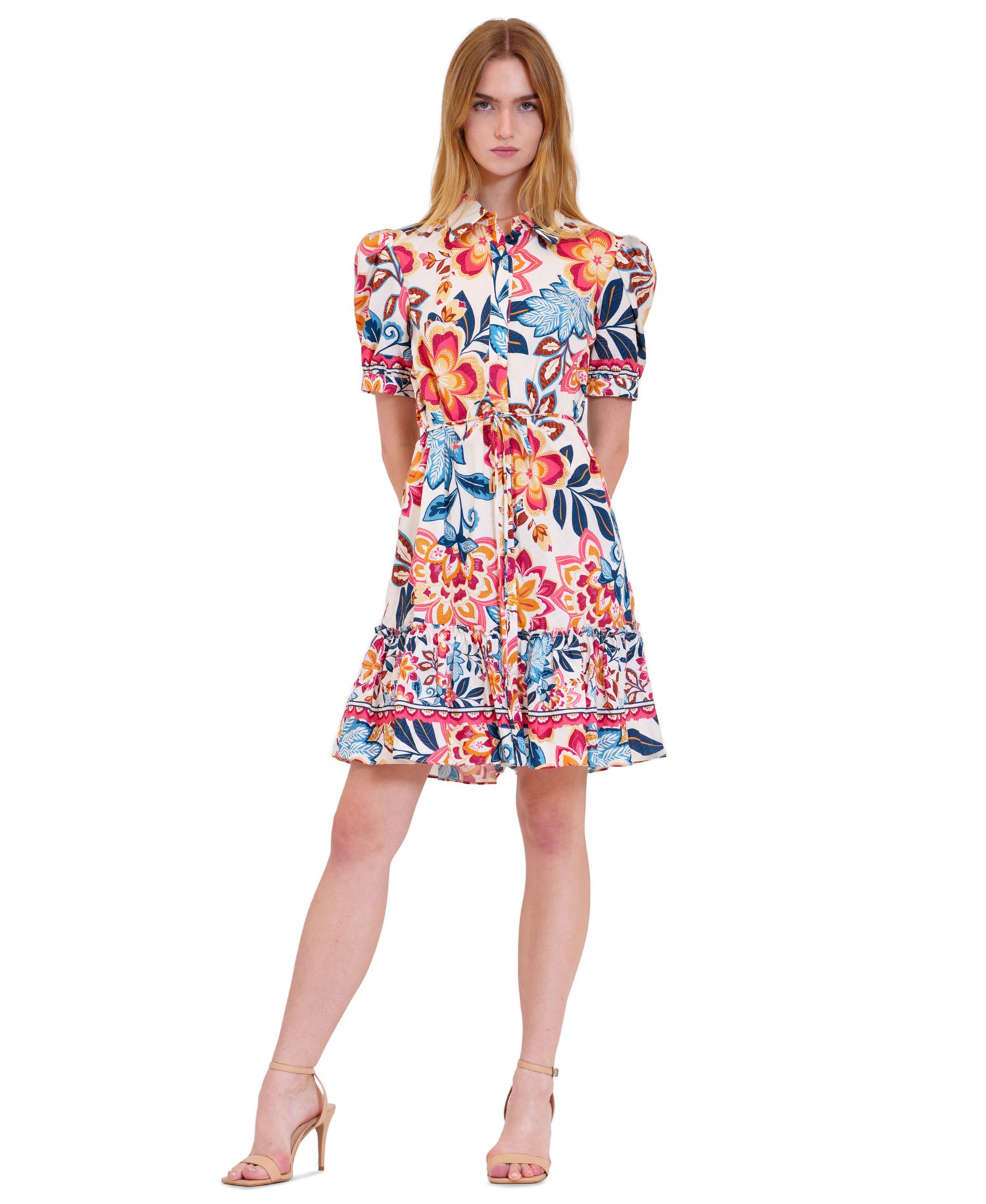 Women's Printed Collared Neck Shirt-Dress