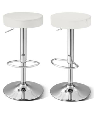 Set of 2 Adjustable Round PU Leather Swivel Barstool with Chrome Footrest