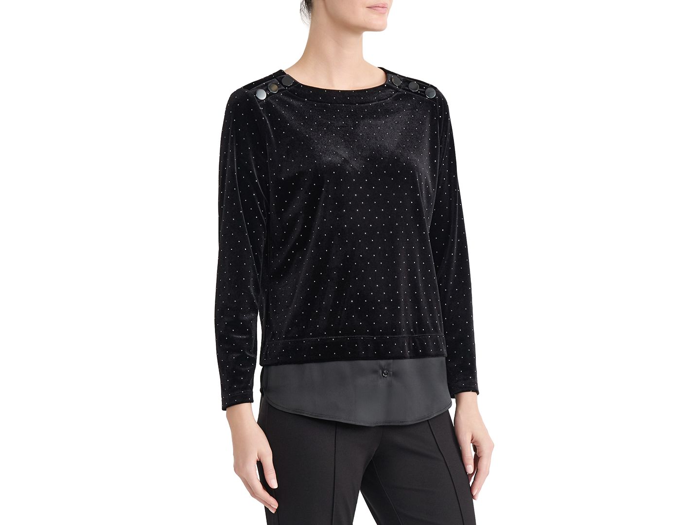 Женская блузка Jones New York Petite Boat-Neck Long-Sleeve Heatset Velvet, цвет: Чёрный — фото 2