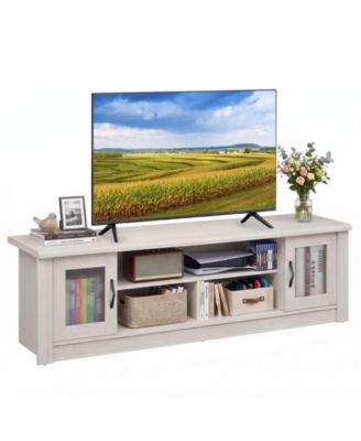 63'' TV Stand Wooden Entertainment Center 2 Fluted Doors and 3 Open Compartments