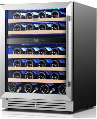 24 Inch Dual Zone Cooler Left Hinge Refrigerator LED Display 52 Bottles Built-in or Freestanding With Door,Shelves