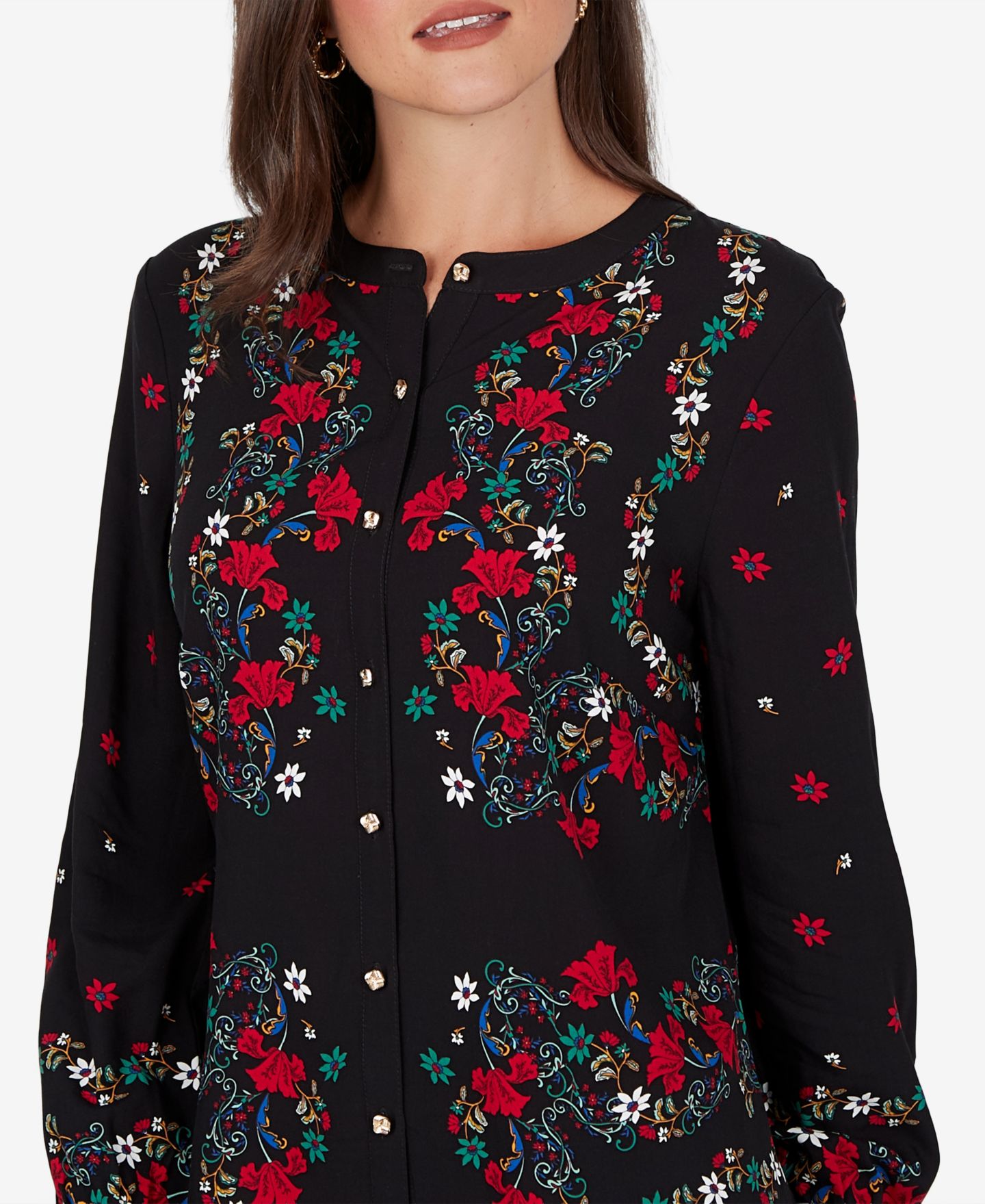 Женская блузка Ruby Rd. Petite Wov Floral Long-Sleeve, цвет: Чёрный разноцветный — фото 4