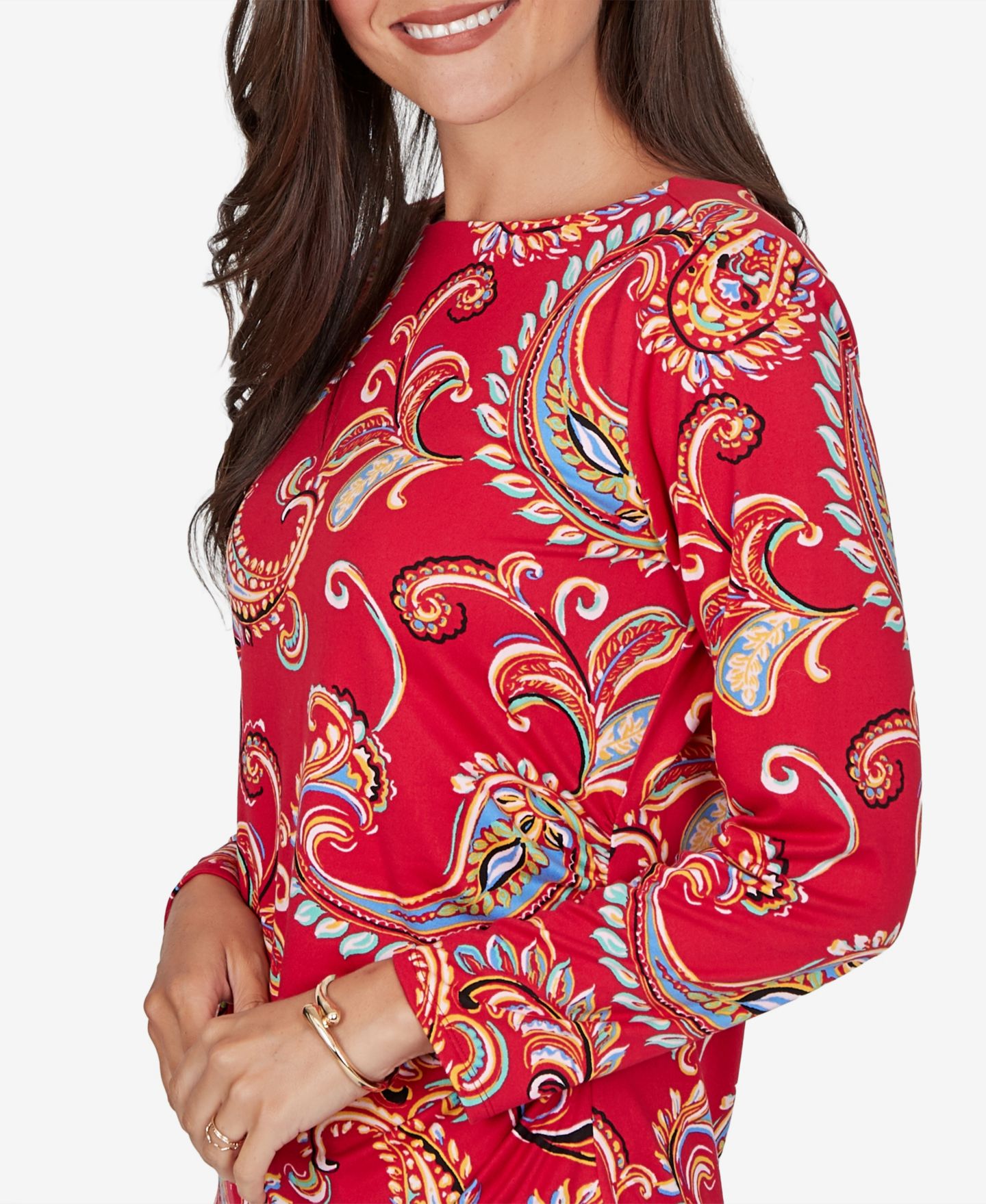 Женская блузка Ruby Rd. Petite Long-Sleeve Boat-Neck Paisley, цвет: Рубиновый разноцветный — фото 4
