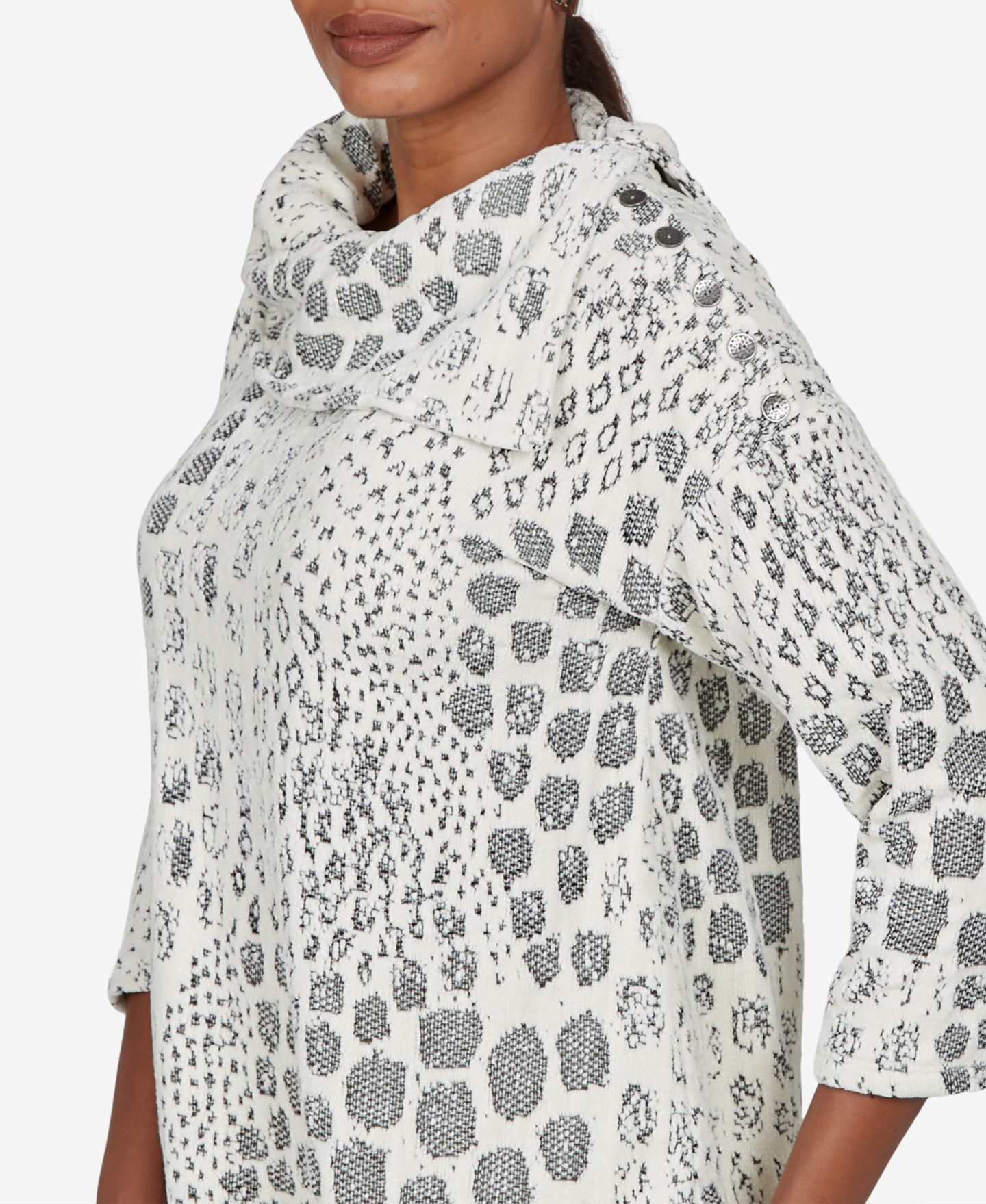 Женская блузка Ruby Rd. Petite Animal-Print Cowl-Neck 3/4-Sleeve, цвет: Слоновая кость — фото 4
