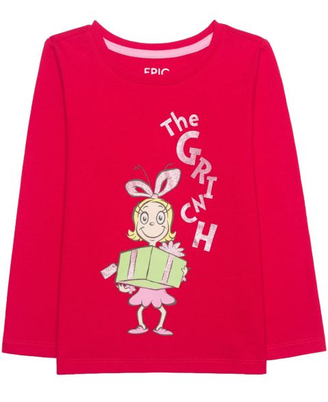 Футболка Epic Threads Grinch Glitter Long-Sleeve для девочек-малышей, цвет: Вишнёвый