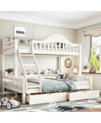 Twin Over Full Wood Bunk Bed with Storage Drawers and Shelves