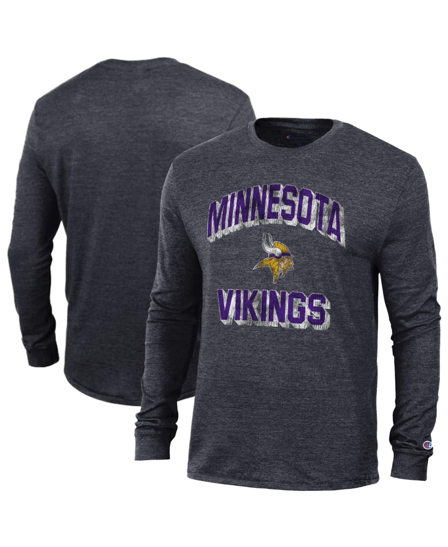 Мужская футболка Champion Heather Black Minnesota Vikings Ultimate Tri-Blend Long Sleeve — фото 1