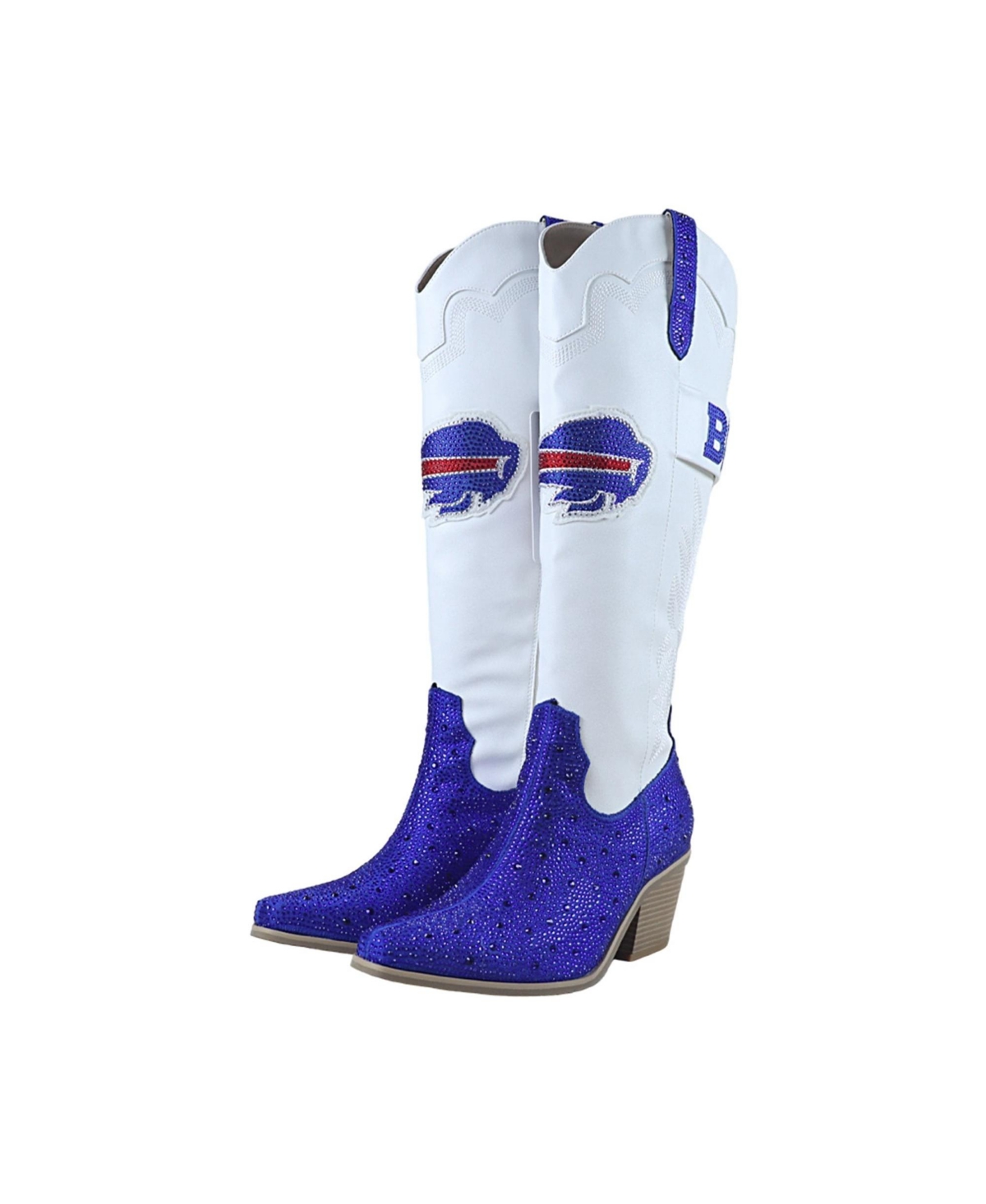 Fabgating By Cuce Pointed Toe Knee-High Rhinestone-Encrusted Cowboy Boots - White