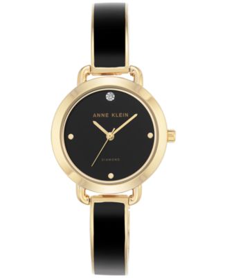 Anne Klein - Women's Diamond Accent Black Enamel & Gold-Tone Bangle Bracelet Watch 30mm AK-2438BKGB
