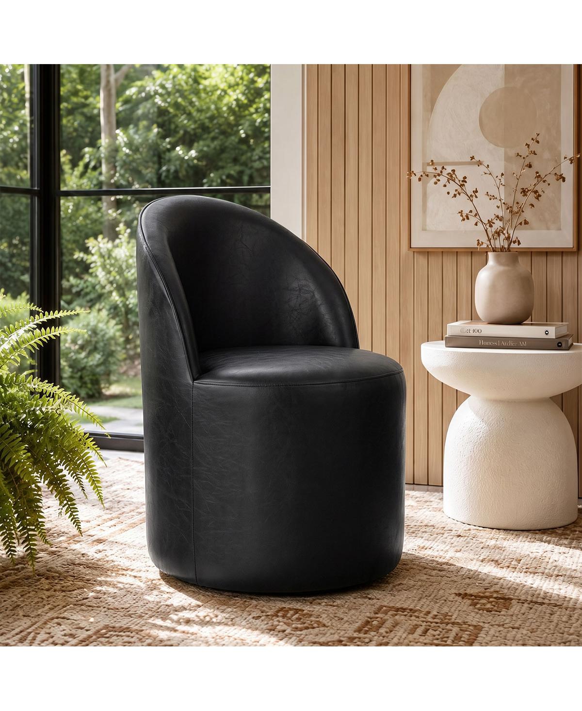 Maison Boucle Swivel Accent Chair with Casters, Faux Leather Barrel Chair, Fully Assembled