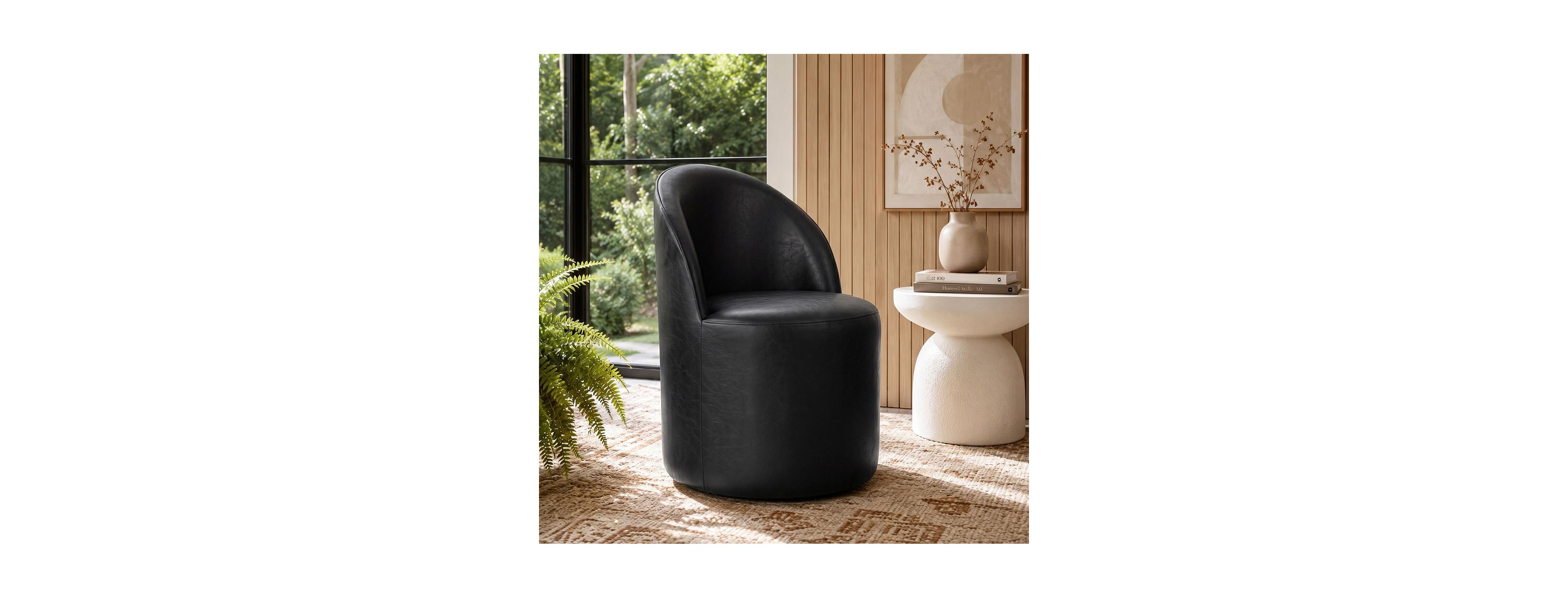 Maison Boucle Swivel Accent Chair with Casters, Faux Leather Barrel Chair, Fully Assembled