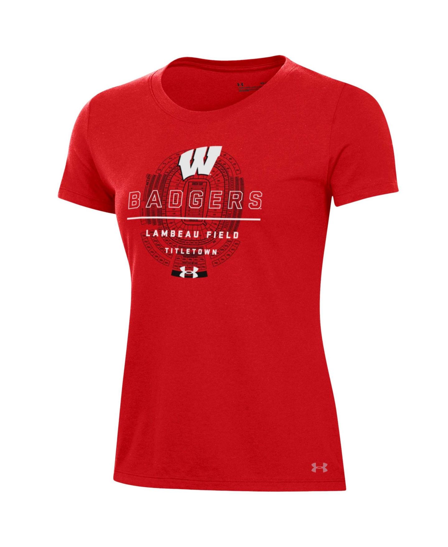 Женская футболка Under Armour Red Wisconsin Badgers 2026 Lambeau Field Collection Performance Overlay — фото 2