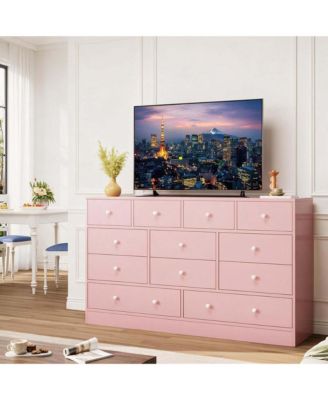 12 Drawer Dresser 61" Wide Wood Chest with Charging Station TV Stand for Bedroom Nursery Living Room