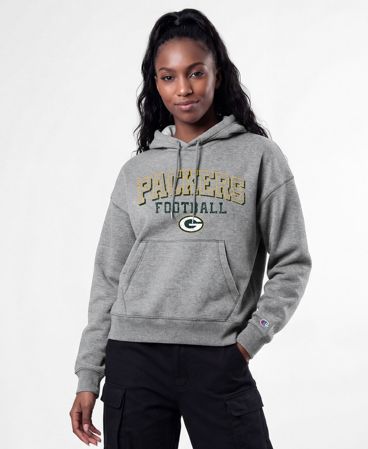 Women's Champion Gray Green Bay Packers Triumph Tri-Blend Hoodie