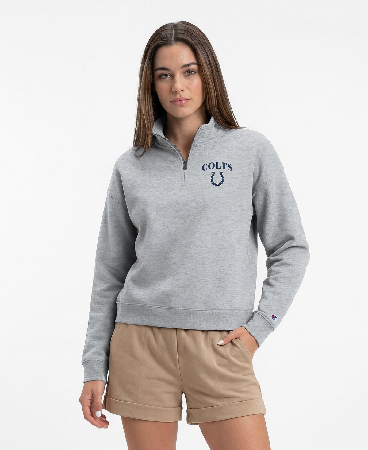 Champion Women's Indianapolis Colts Mock Neck Quarter-Zip Sweatshirt - Heather Gray