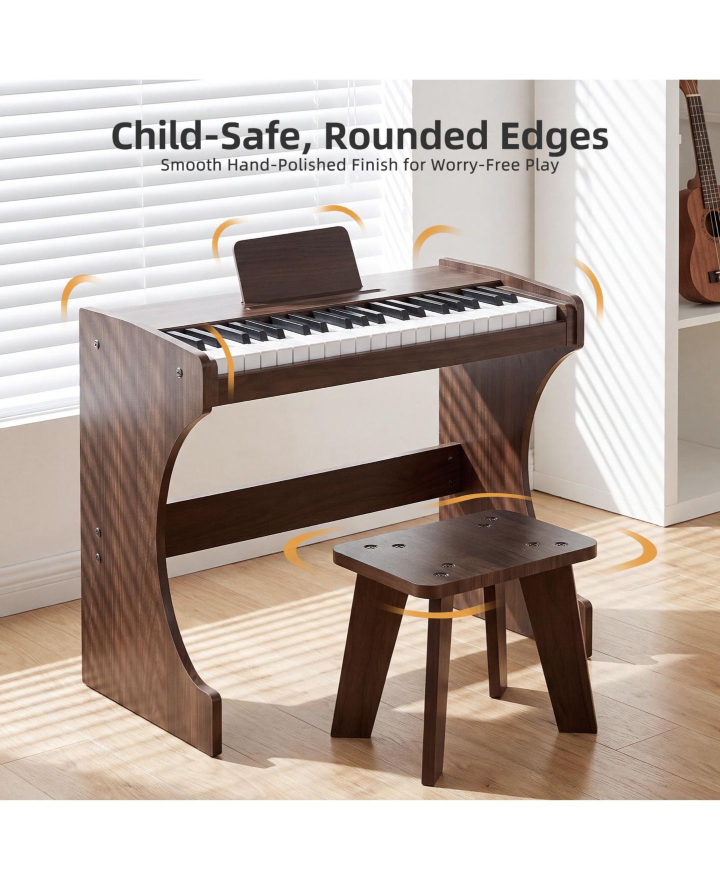 Детские игрушки SUGIFT 37-Key Wood-Grain Kids Piano with Bench, 2-Piece Set, Ages 3+, цвет: Коричневый — фото 7
