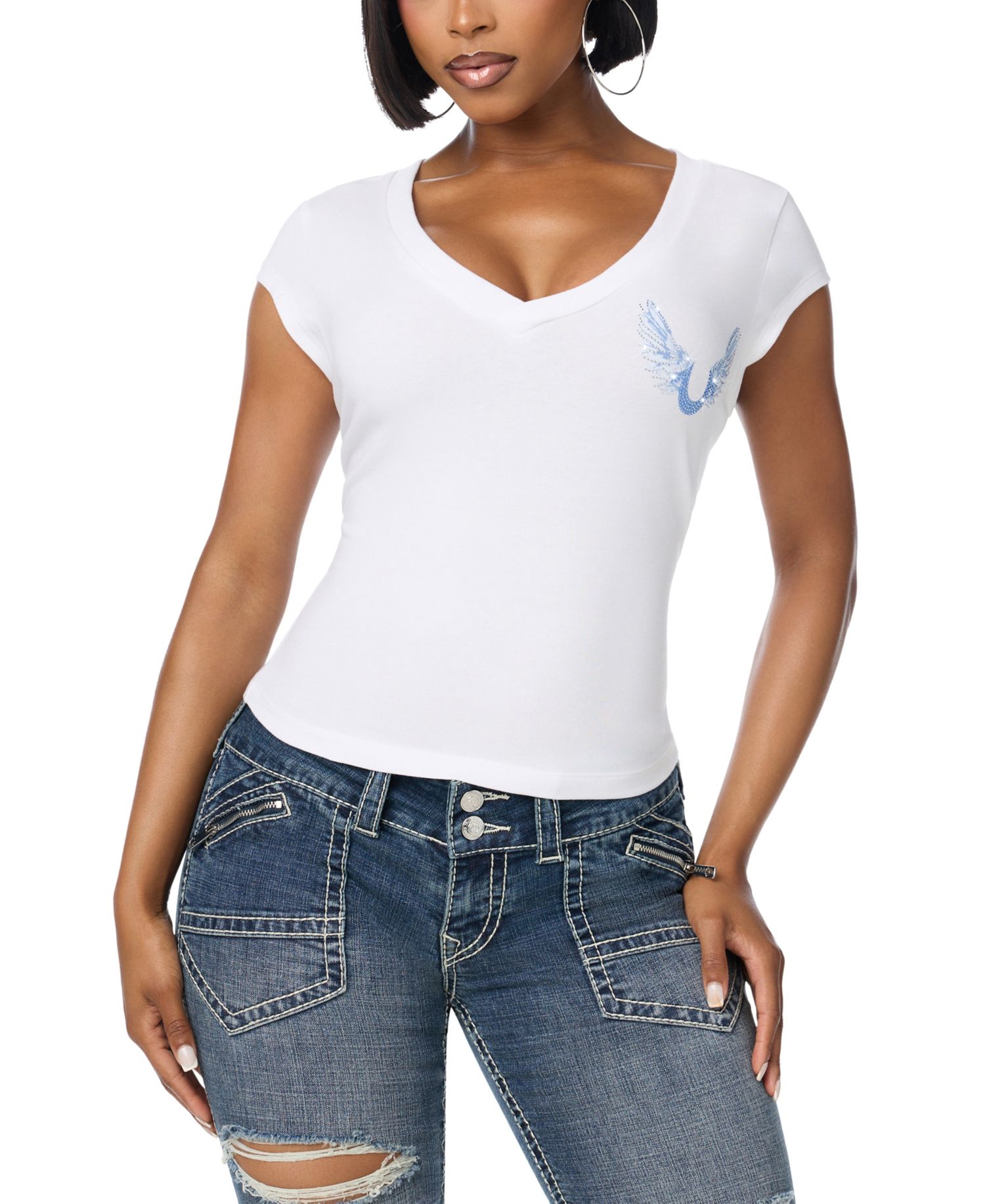 Women's Crystal Wing Graphic Embellished T-Shirt