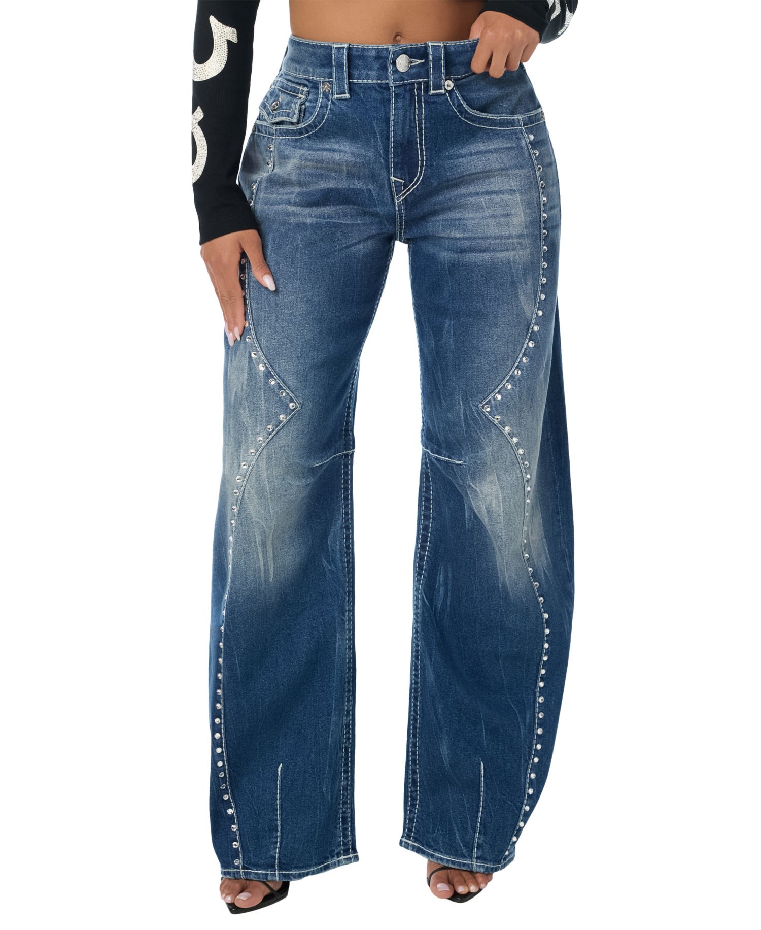 Women's Bailey High-Rise Wide-Leg Studded Jeans